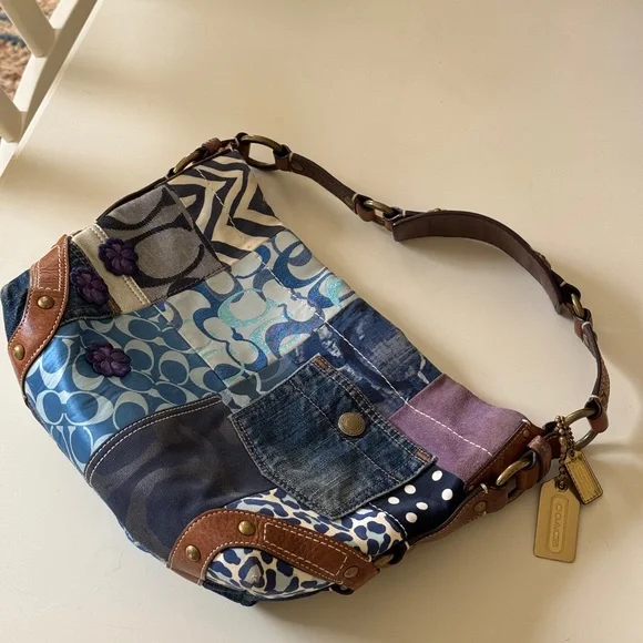 RARE! Y2K Vintage Coach Carly Shoulder Denim Patchwork Bag - Picture 7 of 8